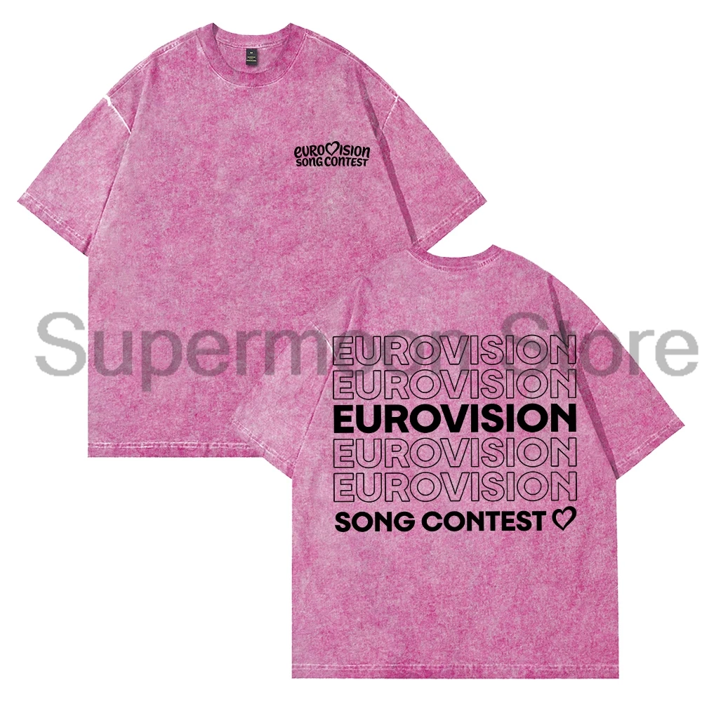 Eurovision Song Contest 2026 Repeat Logo Acid Washed T-shirt Crewneck Short Sleeve Cotton Tee Women Men Streetwear Tops