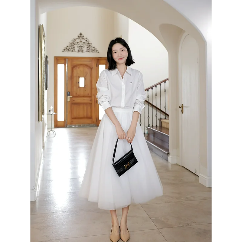 

Комплект из чистого хлопка: вышитая юбка с узлами и топ в стиле принцессы для женщин, весенний, модный, нежный, сказочный