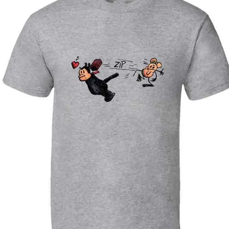 FUNNY Krazy Kat and Ignatz Mouse gray T shirt short sleeve