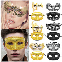 2Pcs Masquerade Mask for Women and Men Couples Metal Rhinestone Masquerade Mask Set Mardi Gras Venetian Mask Red Blue