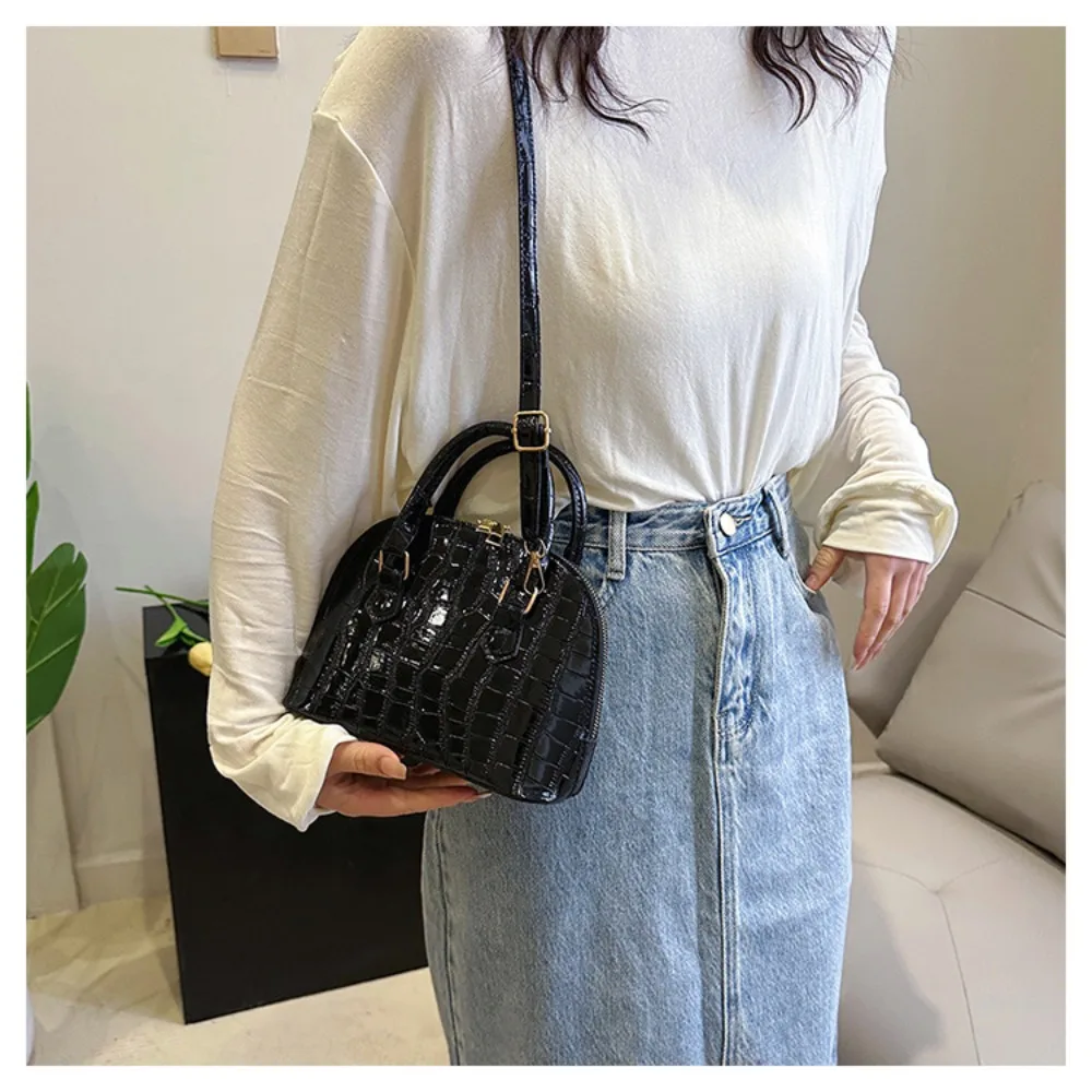 Fashion Pu Leather Shell Bag Crocodile Pattern Solid Color Crossbody Bag Waterproof Shoulder Bag Women