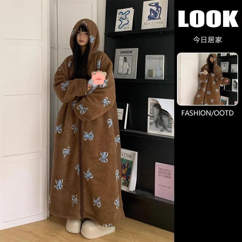 

Женские пижамы Lazy Wind, мягкие и липкие с капюшоном, сохраняющие тепло, одежда для сна, халат, женская пижама, зимняя новая модель, домашняя одежда из кораллового флиса