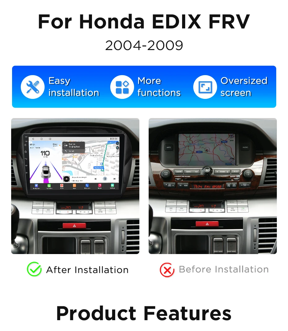 Junsun Autoradio für Honda EDIX FRV FR-V 2004-2009, kabelloses CarPlay, Android Auto, 360-Grad-Kamera, intelligentes System, GPS, RDS, DSP, WIFI, 4G-LTE, KI-Sprachsteuerung, 2 DIN Autoradio, Auto-Multimedia-Navigation, integrierte 4G-Cloud, eSIM – Detail 7