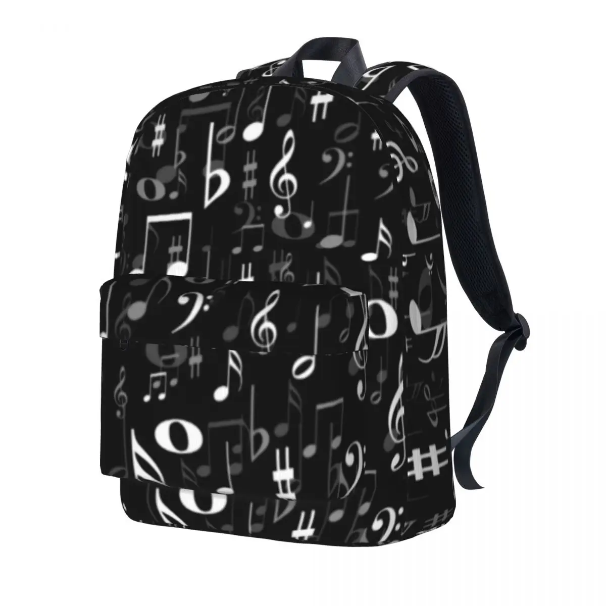 Fun Music Notes Backpack Black And White Travel Backpacks Student Designer Big High School Bags Kawaii Rucksack