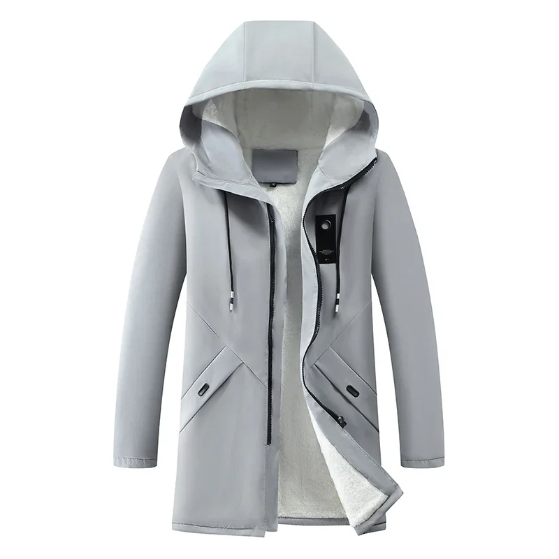 Autumn and Winter Korean Style Men Cardigan Mid-length Trench Coat Men\'s Hooded Solid Jacket Casual Windbreaker Male 8929