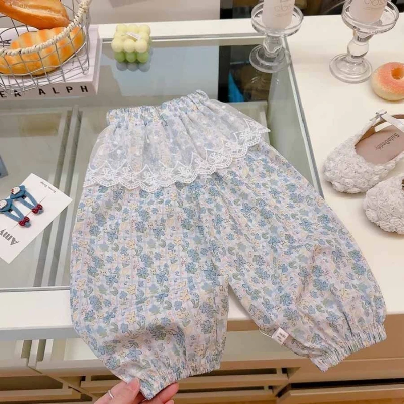 

2025 Girls' Summer New Loose Thin Breathable Lace Elastic Waist Mosquito Pants