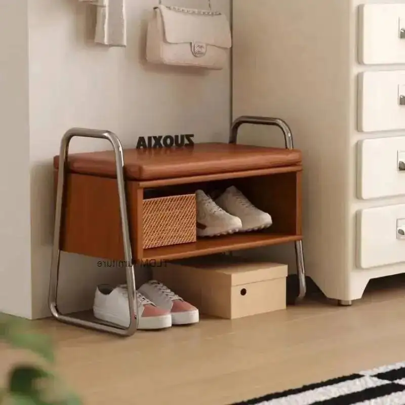 Upholstered Storage Solid Bench Wood Entryway Bench Shoe with Storage Two-Tier - Nordic Style Ottoman Bench Muebles Furniture