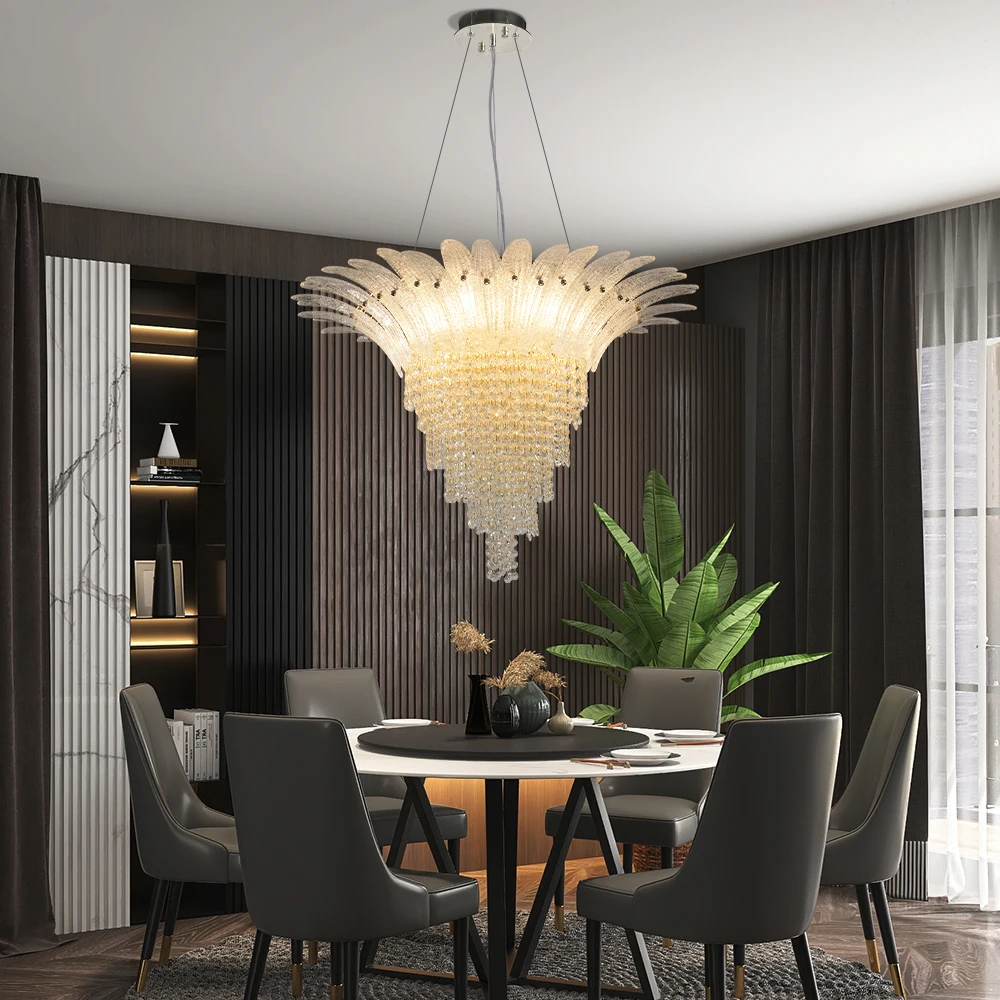 

French Designer styles Crystal Chandelier with Adjustable Height,Modern Ceiling Light Fixture for Living Room, Dining Room