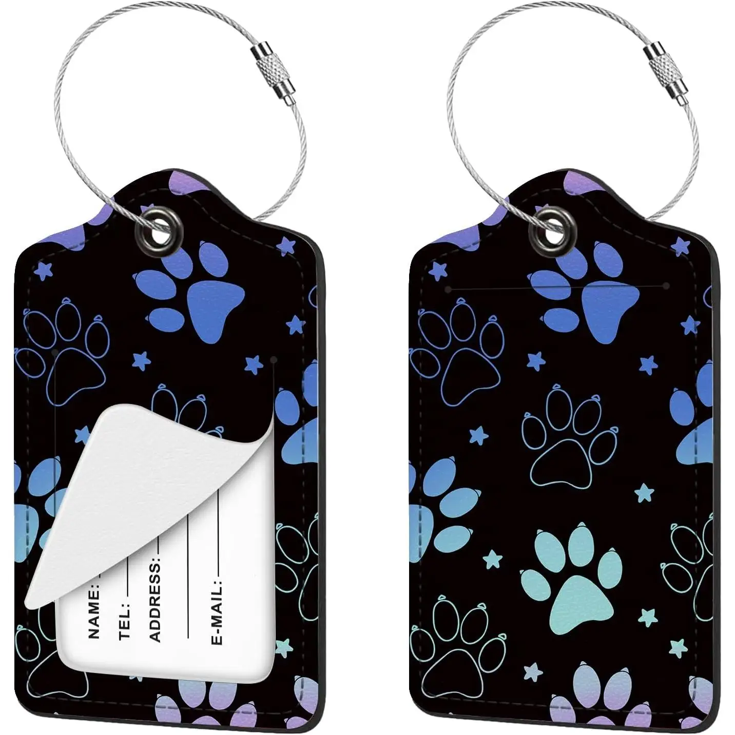 

2 Pcs Luggage Tag for Suitcases Cute Dog Paw PU Leather Suitcase Tag Privacy Cover Name ID Label with Metal Loop