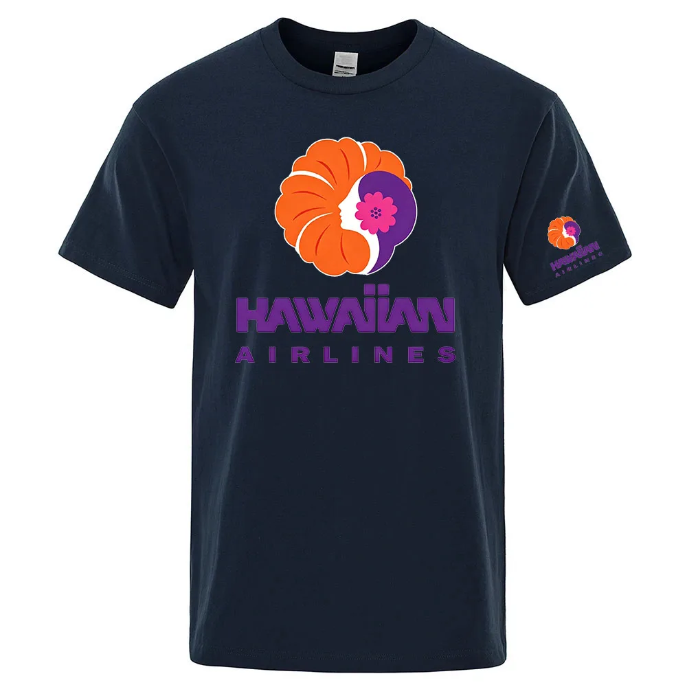 Hawaiian Airlines Graphic Men's regular short-sleeved shirts are suitable for summer with round neck designs T shirt
