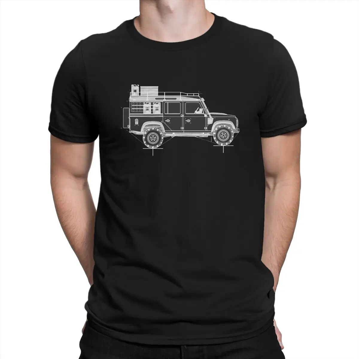 Defender 110 rough Blueprint Men T Shirts Land Rover SUV Vintage Tees Short Sleeve Round Collar T-Shirt Pure Cotton