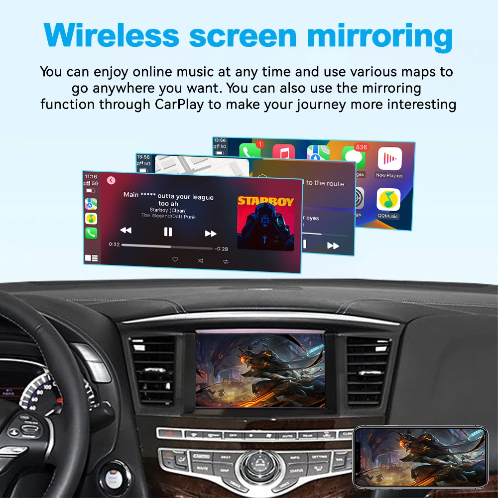 JoyeAuto Wireless CarPlay Android Auto Interface Smart Car System for Infiniti 2015-2019 QX60 Q70 Mirroring AirPlay Retrofit Box - view 5