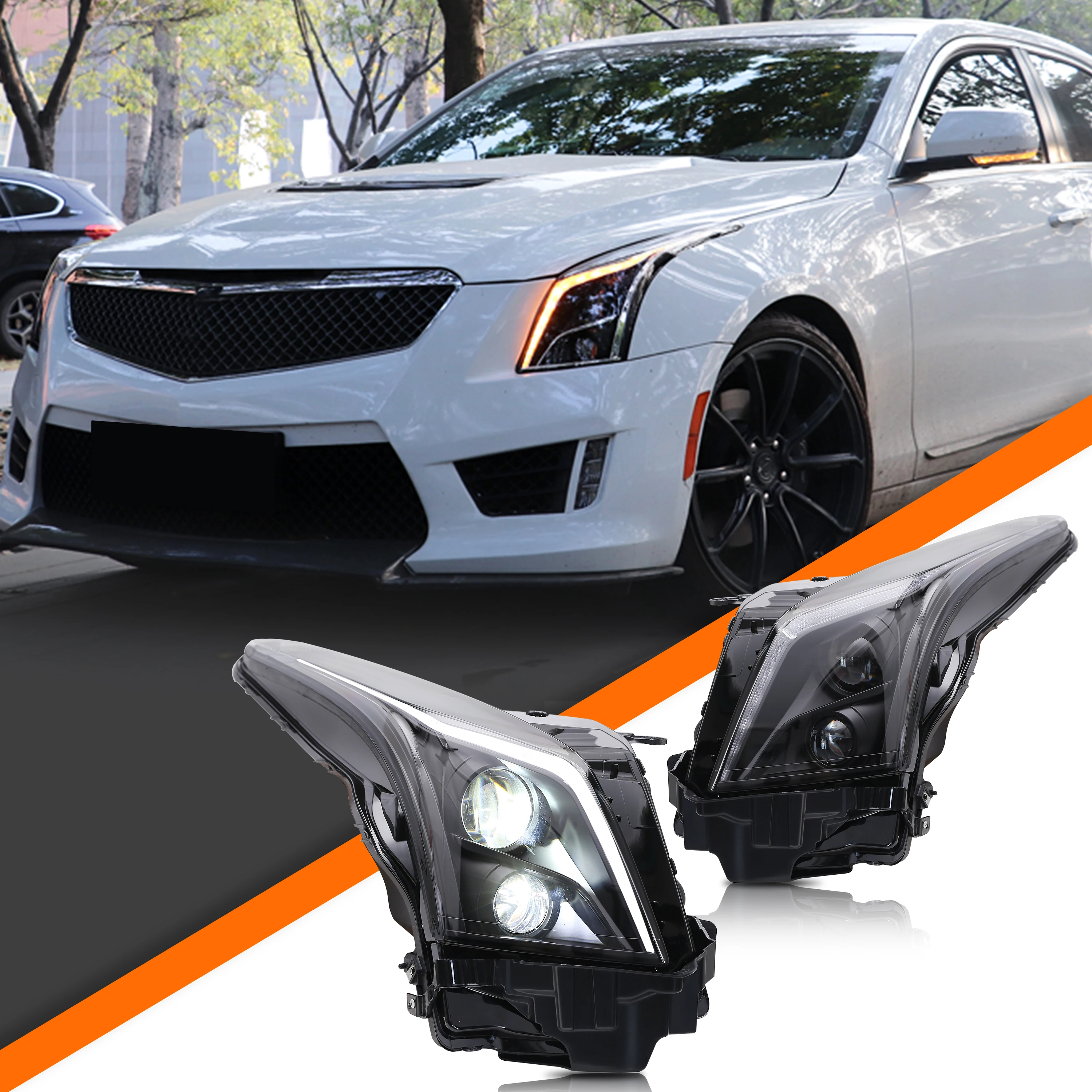 

LED Headlights for Cadillac ATS 2013-2018 Sedan DRL Projector Sequential Turn Signal Front Lamps Assembly [Not Fit HID Model]