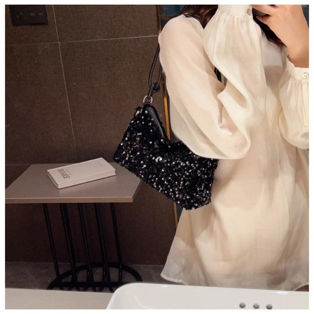

Casual Multifunctional Underarm Bag with Sequins Portable Tote Bag Large Capacity Handbag Women