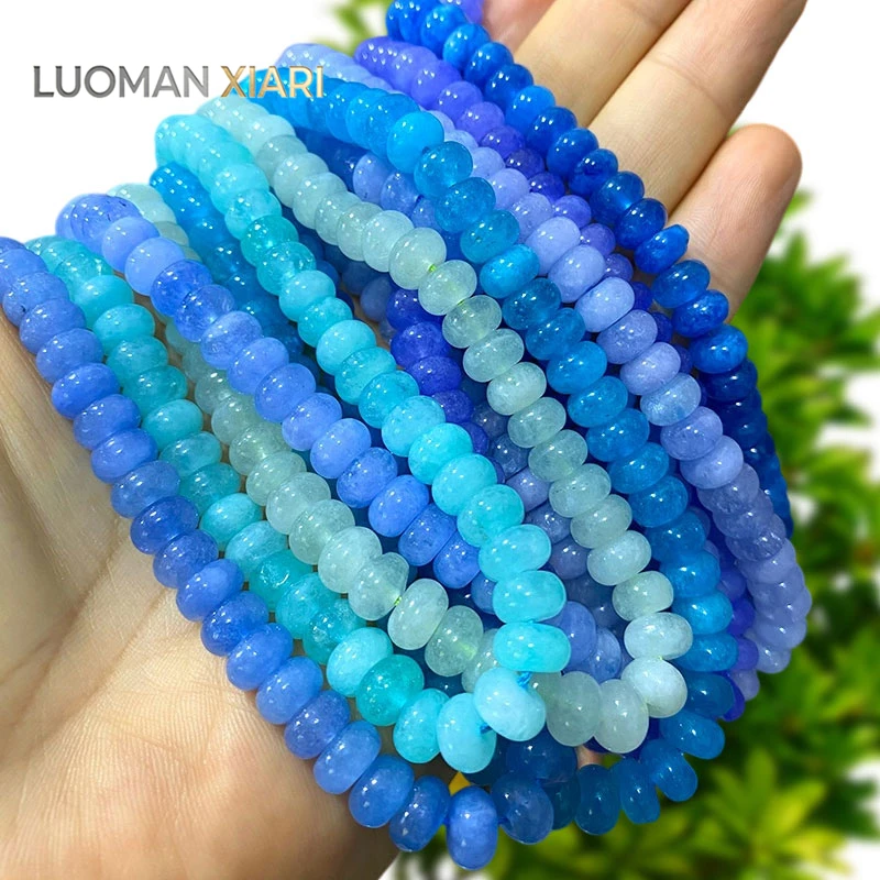 Wheels 5x8mm Natural Stone Green Blue Chalcedony Loose Spacer Beads for Jewelry Making Diy Bracelets Charms Accessories 15''