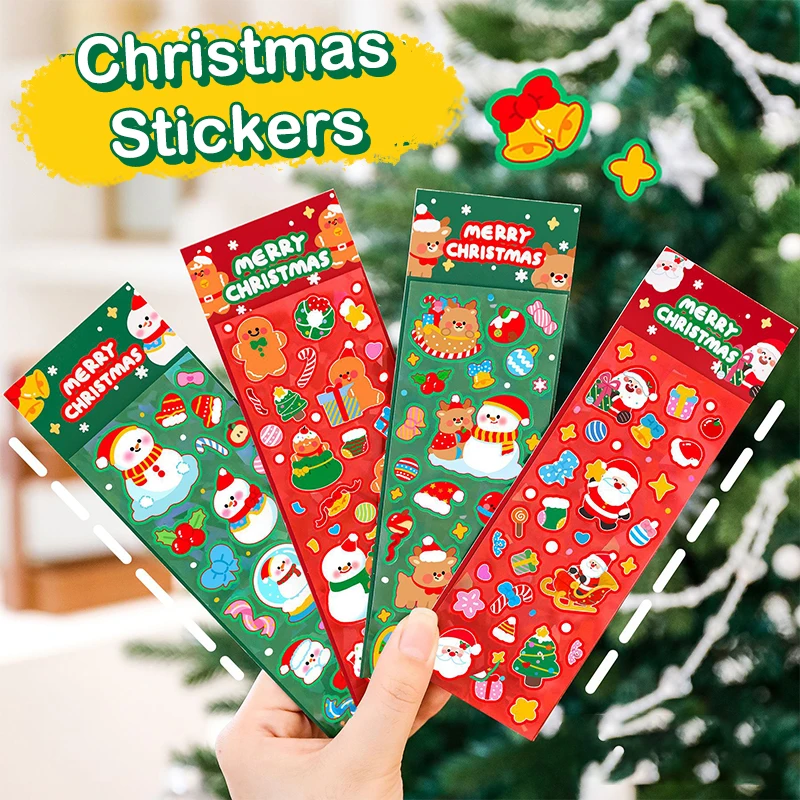 สติกเกอร์คริสต์มาสสำหรับเด็ก 10 ชิ้น; เครื่องเขียนลายการ์ตูนสำหรับงาน DIY ของนักเรียนและของขวัญ