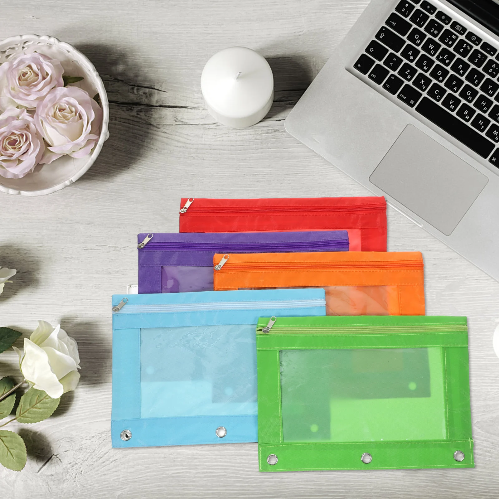 

5pcs B5 File Bag Pen Pouch Oxford Cloth Binder Pencil Case Large Capacity Office Documents Storage Zipper Pocket
