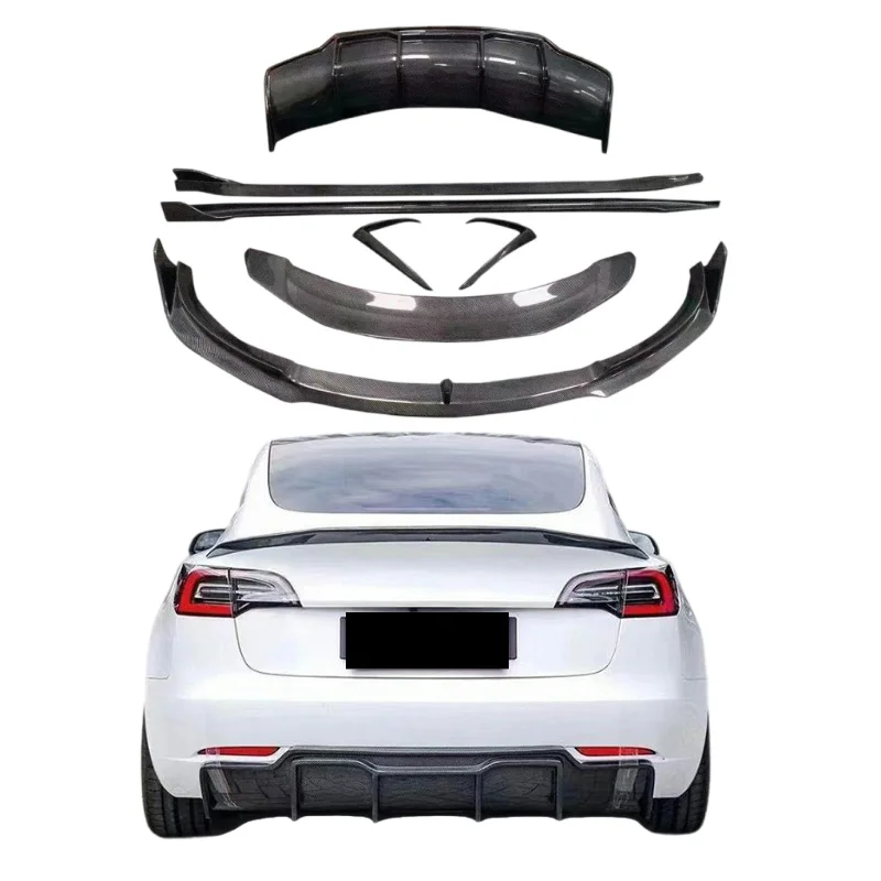 

2018 Teslal Model 3 Carbon Fiber V-Style Body Kit New Condition Include Side Skirts Front Lip Rear Lip Rear Spoiler Wing Upgrade