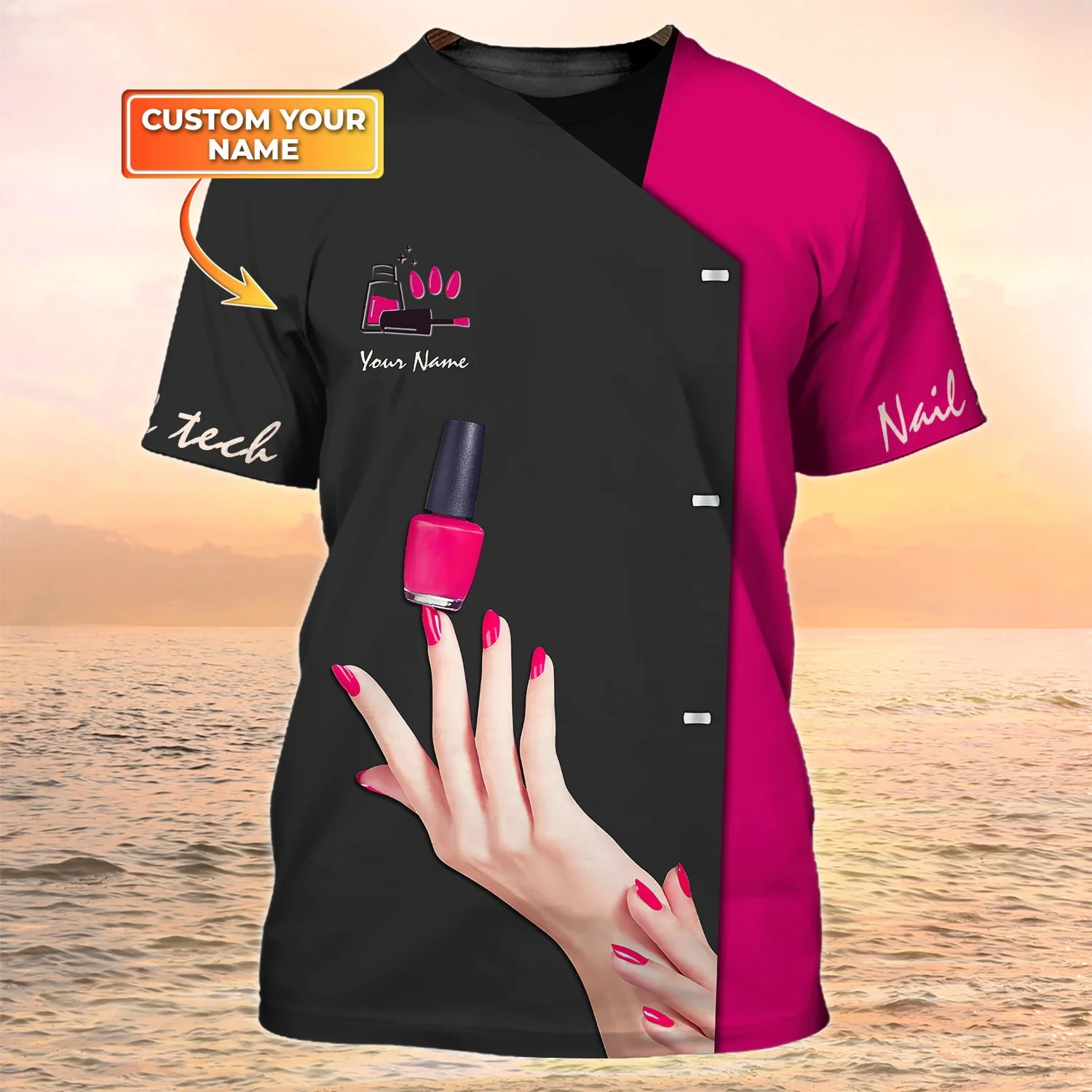 

Summer Men's T-shirt Nail Technician Personalized Name 3D All Over Printed t shirt Unisex Casual Tops Nail Salon Uniform DW156