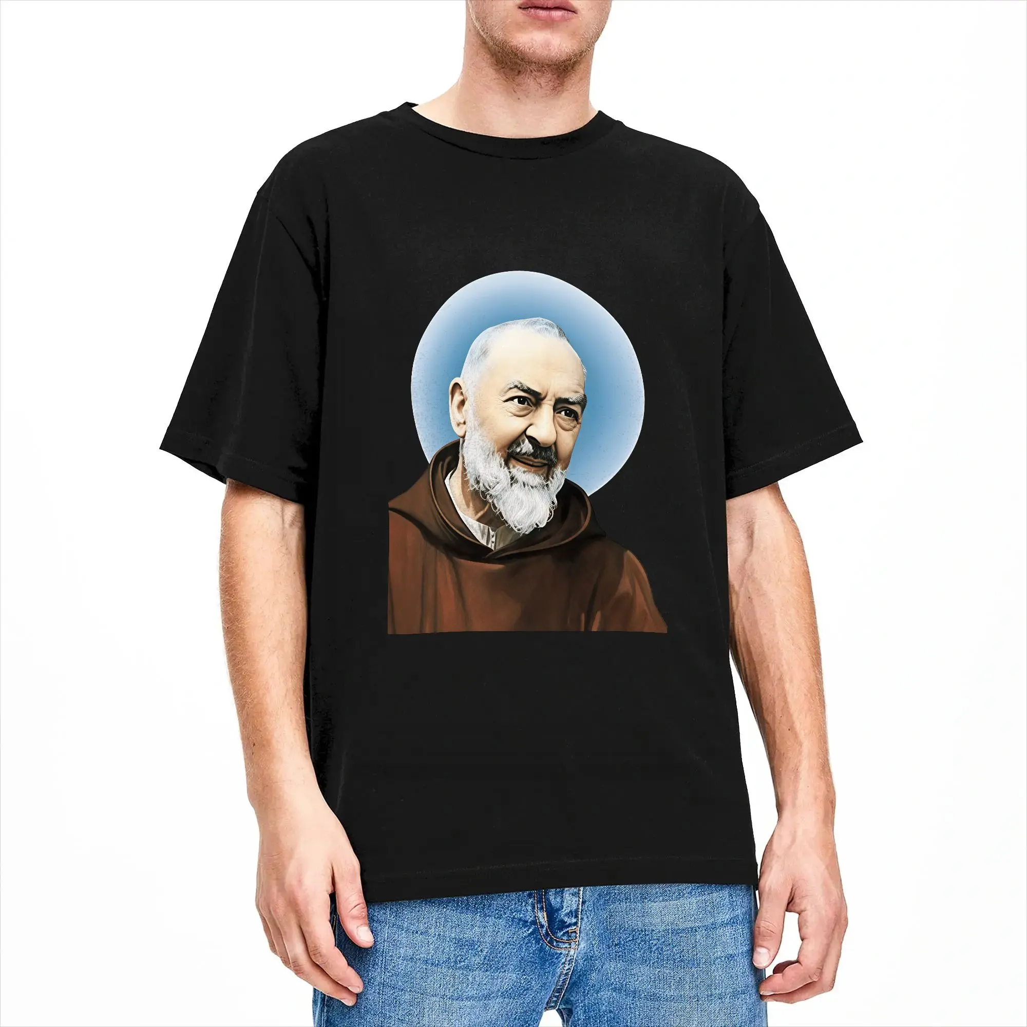 Saint Padre Pio Pray For Us T Shirt Beach  Cotton T-Shirts For Man Popular Printed Tee Shirt Short Sleeve Streetwear Clothing