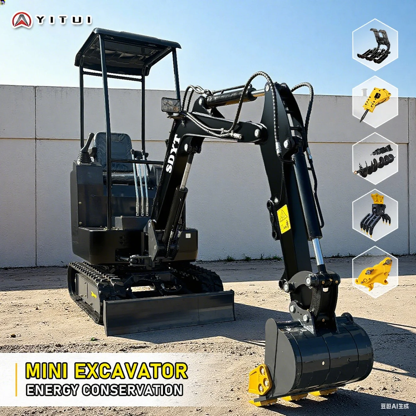 High Efficiency Mini Excavator 1.2 Ton Long Service Life Grading Crushing Multi-Functional 360° Rotation Boom & Arm Customized