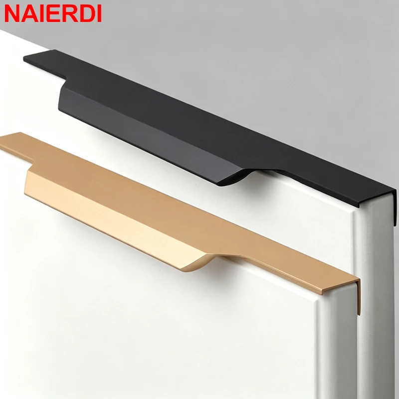 NAIERDI Modern Concealed Cabinet Handle Finger Edge Pull Recessed Furniture Handle for Kitchen Cabinet Wardrobe Drawer Cupboard