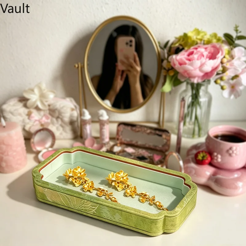 アンティーク中国製錦織ジュエリートレイ、ブレスレット、ネックレス、ビーズ用収納プレート、写真撮影用小道具＆カウンターオーガナイザー