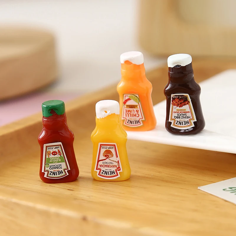 10 Teile/satz Puppenhaus Miniatur Tomatensauce Erdbeere Sauce Marmelade Glas Modell Puppe Haus Küche Mini Pretend Spielen Lebensmittel Zubehör