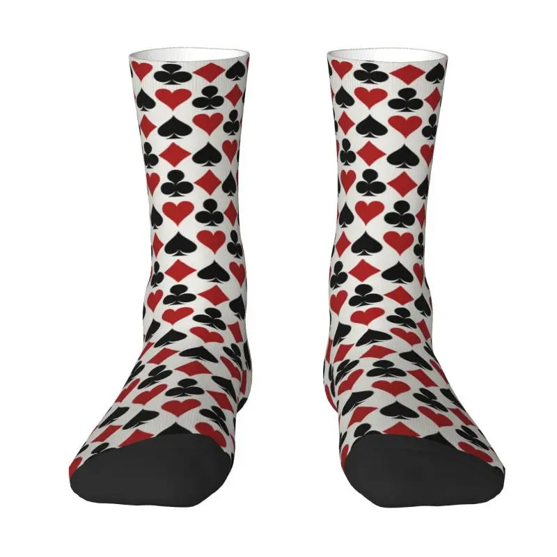 Fashion Printed Poker Playing Card Symbols Socks for Men Women Stretch Summer Autumn Winter Heart Spade Diamond Club Crew Socks