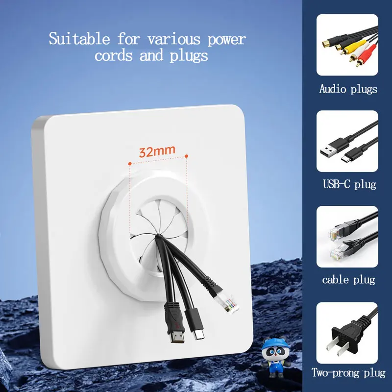Type 86 Cable Outlet Panel Cover, Blank Socket Cover, Switch Decorative Cover, Rotating Opening And Closing Cable Hole Panel