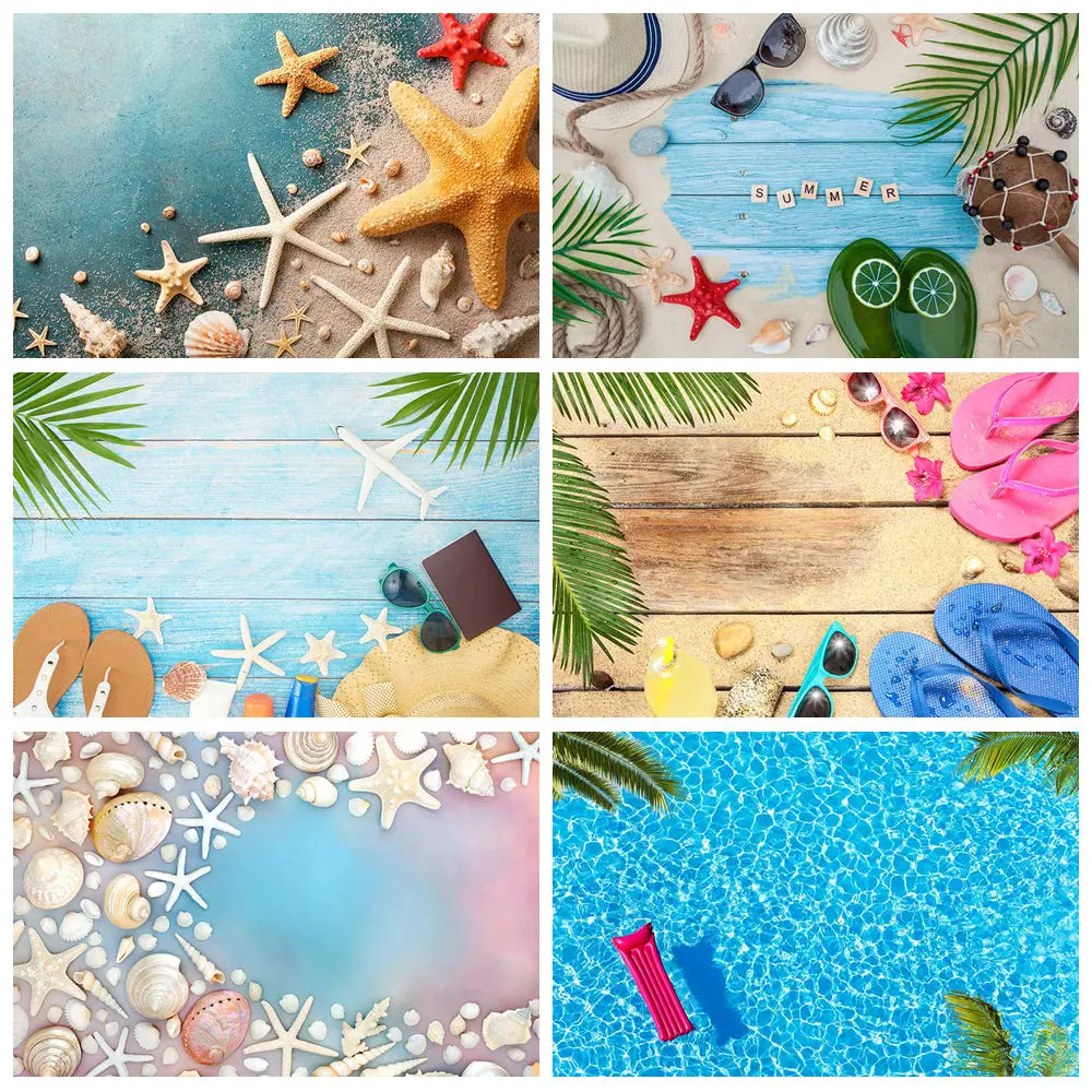 MOON.QG Beach Party Holiday Decorations Backdrop Summer Seaside Photo Studio Wall Background Sand Starfish Photography Wallpaper