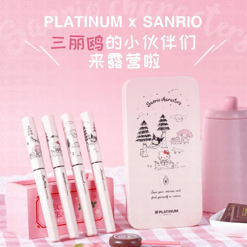 Sanrio Camping Time-Small Meteor Pen, Japão Platinum, Exclusivo para Estudantes, Prática Caligrafia, Caixa de Presente, Papelaria Escola