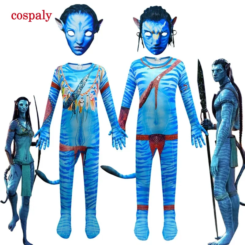 Avaring Cosplay Costume Movie Jake Sully Neytiri Bodysuit Suit Zentai Jumpsuits Boys Girls The Way Of Water Halloween Costume