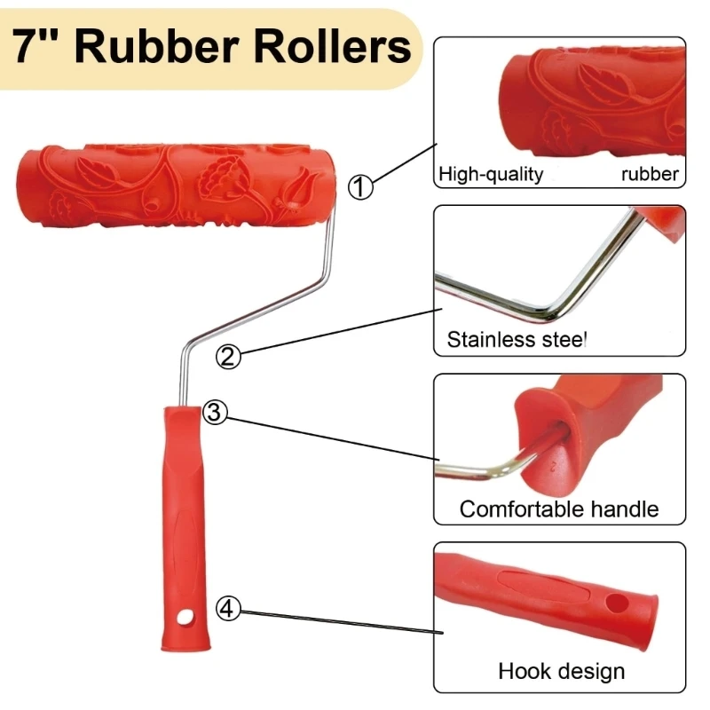 63HA Two Piece Texture Paint Roller Set, Rubber Floral Vine Wall Rollers for Patterned Wall Painting, Accent Walls, and DIY Home
