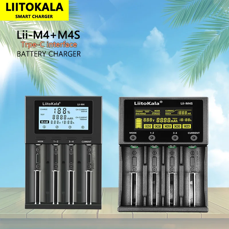 LiitoKala Lii-M4 M4S 18650 LCD Display Smart Charger Test Capacity Suitable For 3.7V 26650 18350 21700 18500 1.2V AA AAA 4 Slots