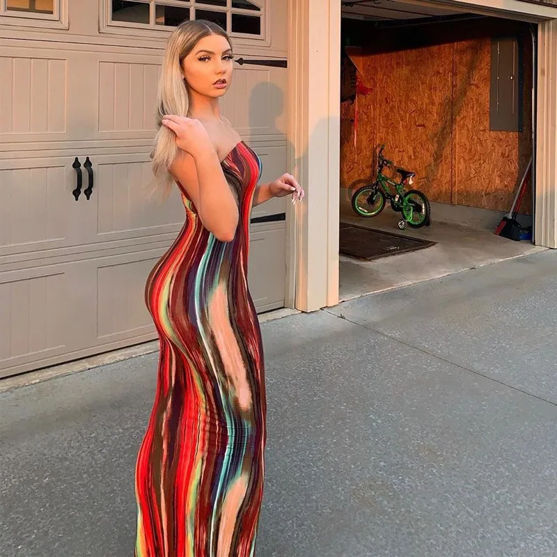 

Sexy Slim Package hip Dress For Women Printed Off Shoulder Backless Sleeveless Bandage Dress New Fashion Evening Party Vacation