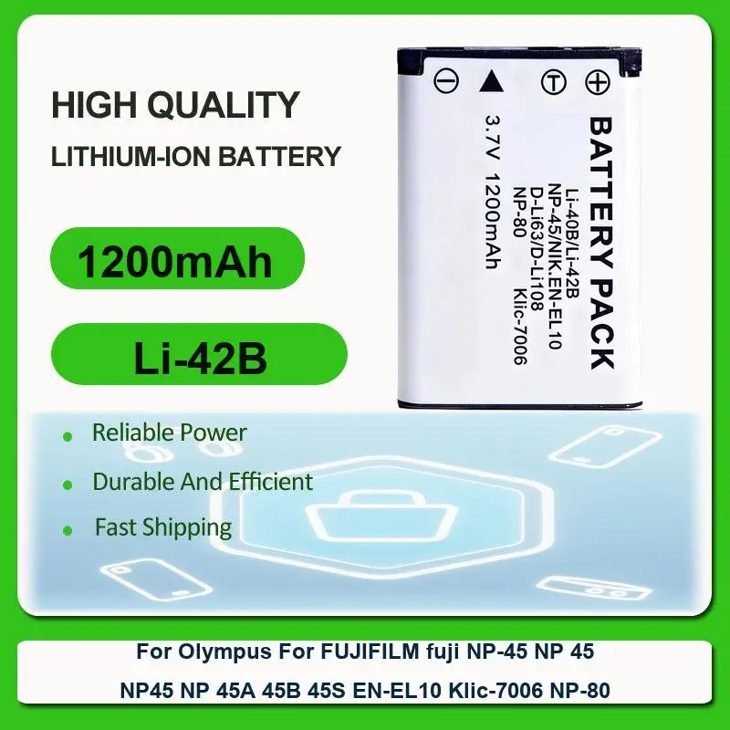 

Battery For Olympus FUJIFILM fuji NP-45 NP 45 NP45 45A 45B 45S EN-EL10 Klic-7006 NP-80 Mju 1020 SP-800UZ Stylus 1010 u U6010