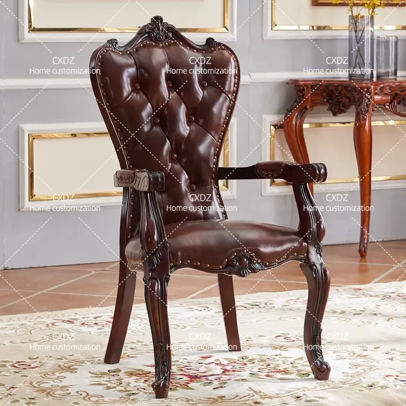 American Solid Wood Dining Chair French Style Study Computer Negotiation Seat Household European Retro Backrest Chair
