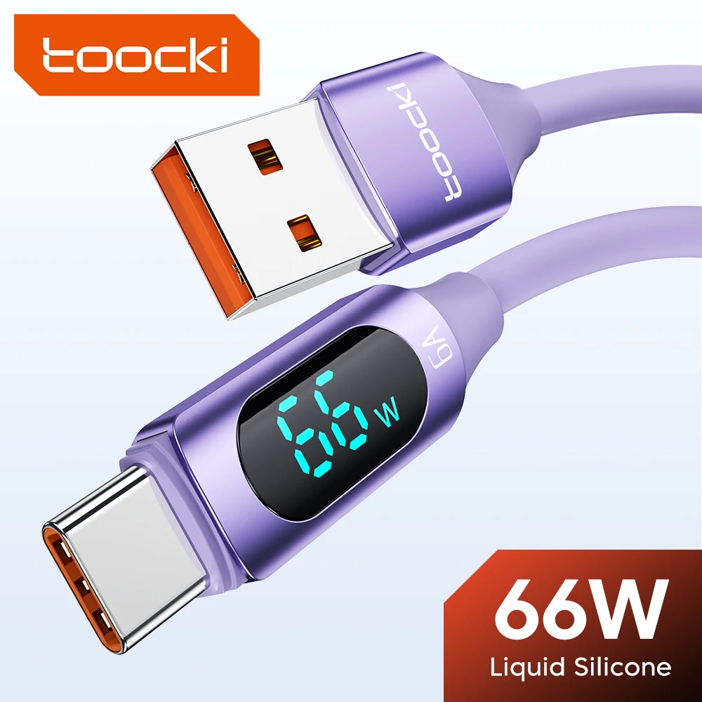 USB-кабель Toocki, 6 А, со светодиодным дисплеем, 66 Вт