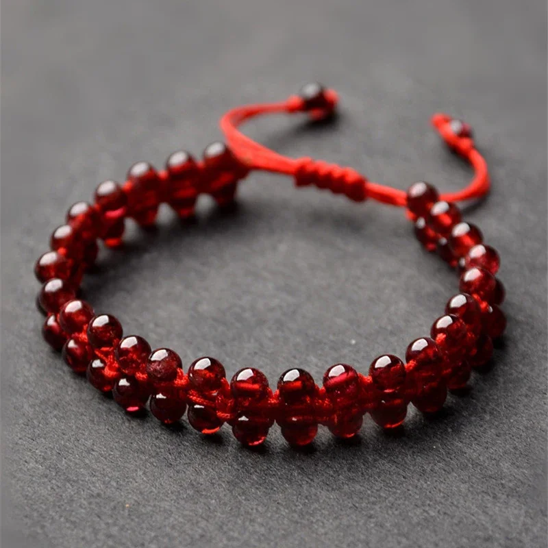 Natural Red Garnet Bracelet Round Garnet Beads Handmade Red Rope Accessories DIY Bracelet Bangle Garnet Jewelry Jade