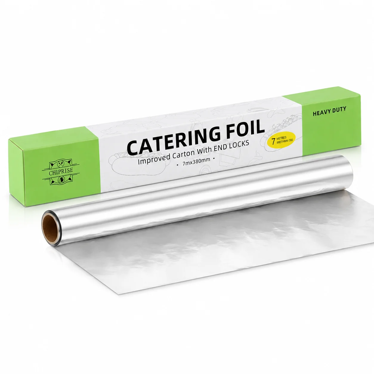 Heavy Duty Aluminum Foil Roll – 380mm x 7M Catering Tin Foil Wrap with Cutter Box & End Locks – Extra Strong Kitchen Foil for Cooking, Baking, Grilling, Food Storage & Leftovers