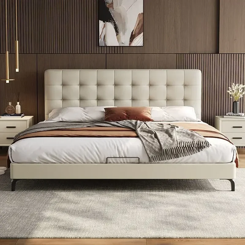 Consciousness Minimalist Leather Household Waffle Soft Storage High Box Leather Art Bed Master Bedroom 1.8 meters Double Bed