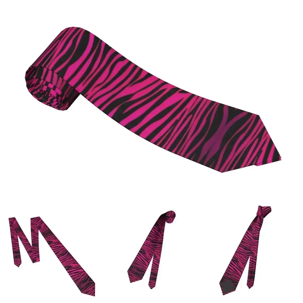 Gravatas góticas rosa zebra listras masculinas e femininas, gravatas finas de poliéster com 8 cm de largura para camisa masculina, acessórios de casamento