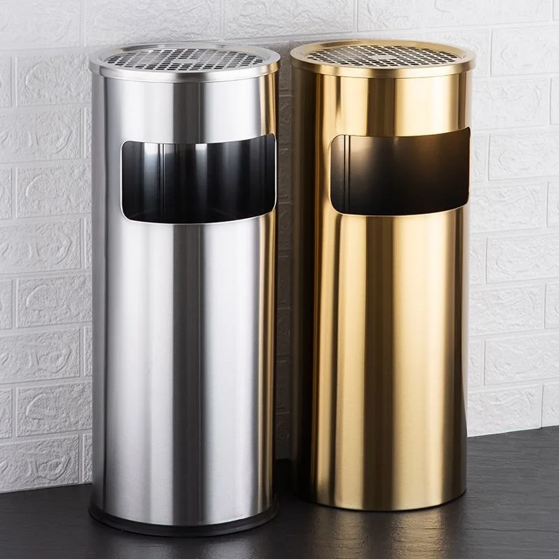 Stainless steel round trash can with ashtray Commercial public places Hotel elevator entrance Outdoor vertical ash bucket