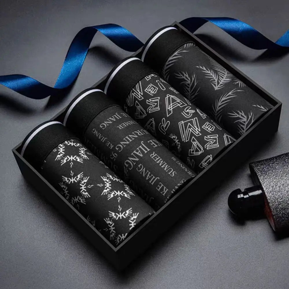 

4 шт., повседневные мужские трусы на плоской подошве в полоску с надписью, большие размеры, бесшовные шорты-боксеры, мужские трусы с низкой талией, мужское нижнее белье