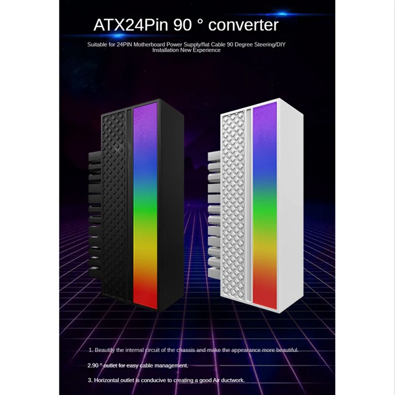 ATX 24 Pin To 90 Degree Adapter 5V 3-Pin ARGB Motherboard Power Supply Cable Modular DIY Mounting Accessessory