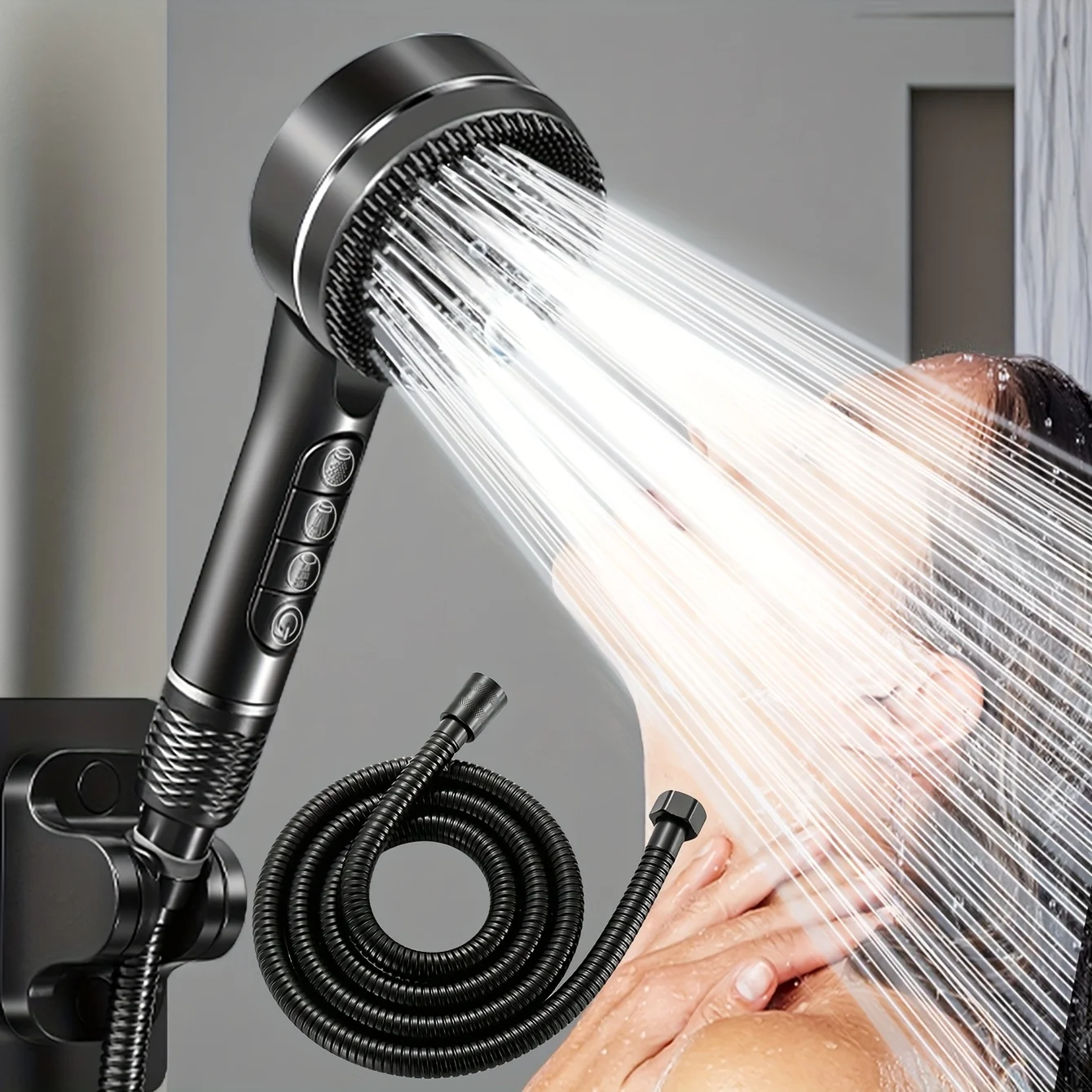 

One set (3 pieces) of handheld filter shower head, female bath and rinse shower head, with 59.06 inch hose G1/2 interface