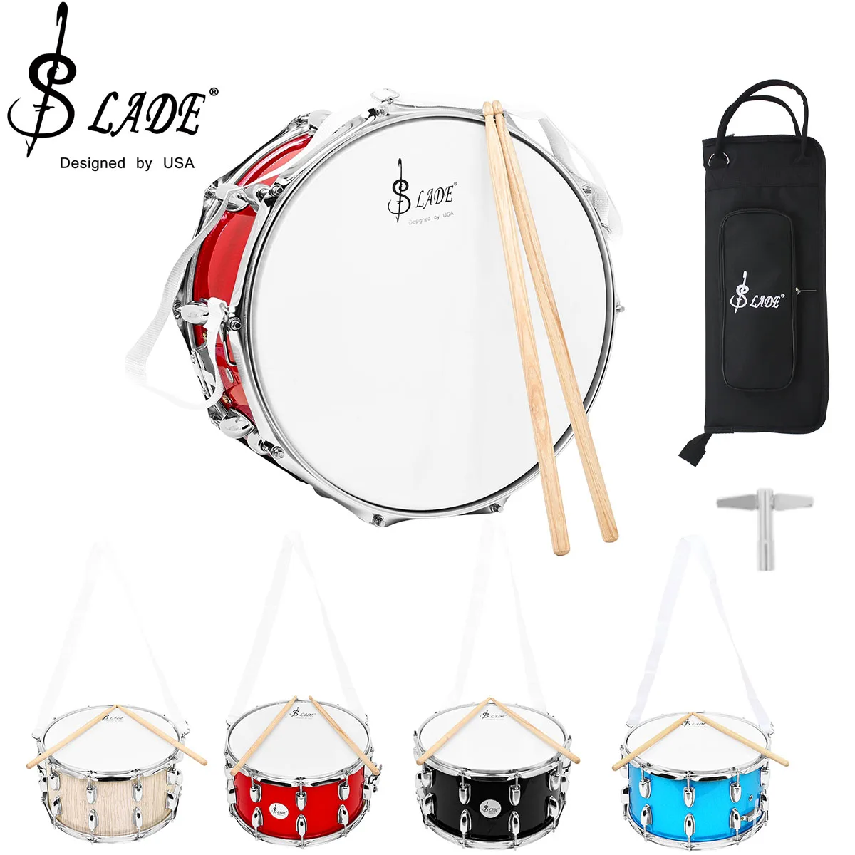 

SLADE 14 × 8 Inch Snare Drum Set Beginner Student with Case Drumstick Stand Drum Key Percussion Instrument Accessories