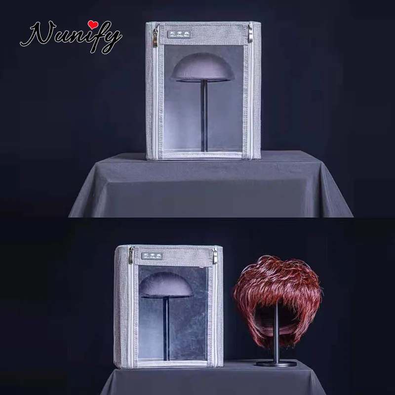 Nunify Kotak Display Wig Anti Bukti dengan Jendela Tranparent Show Setengah Kepala dengan Stand untuk Wig Penutupan Kotak Penyimpanan Wig Frontal