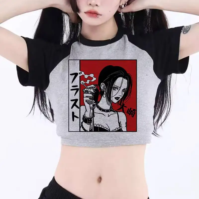 

2026 New Y2K Crop Top for Women American Retro Anime Print Slim Fit Raglan Sleeve Short Sleeve Cropped T-Shirt Streetwear